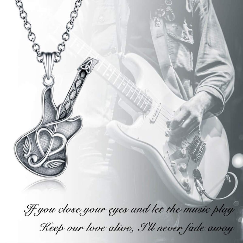 MANBU 925 Sterling Silver Guitar Cremation Jewelry for Ash - Guitar Locket Urn Necklace Musical Memorial Pendant Bereavement Keepsake Gift for Loss of Guitarist or Music Lover (guitar Urn holds ashes) - Image 3
